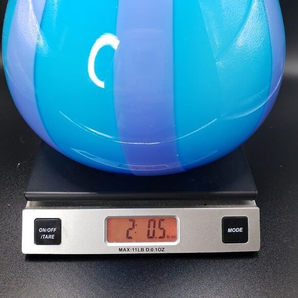 Pier One Blue with Purple Stripe Blown Art Glass Flower Vase 5" Modern - Picture 7 of 7